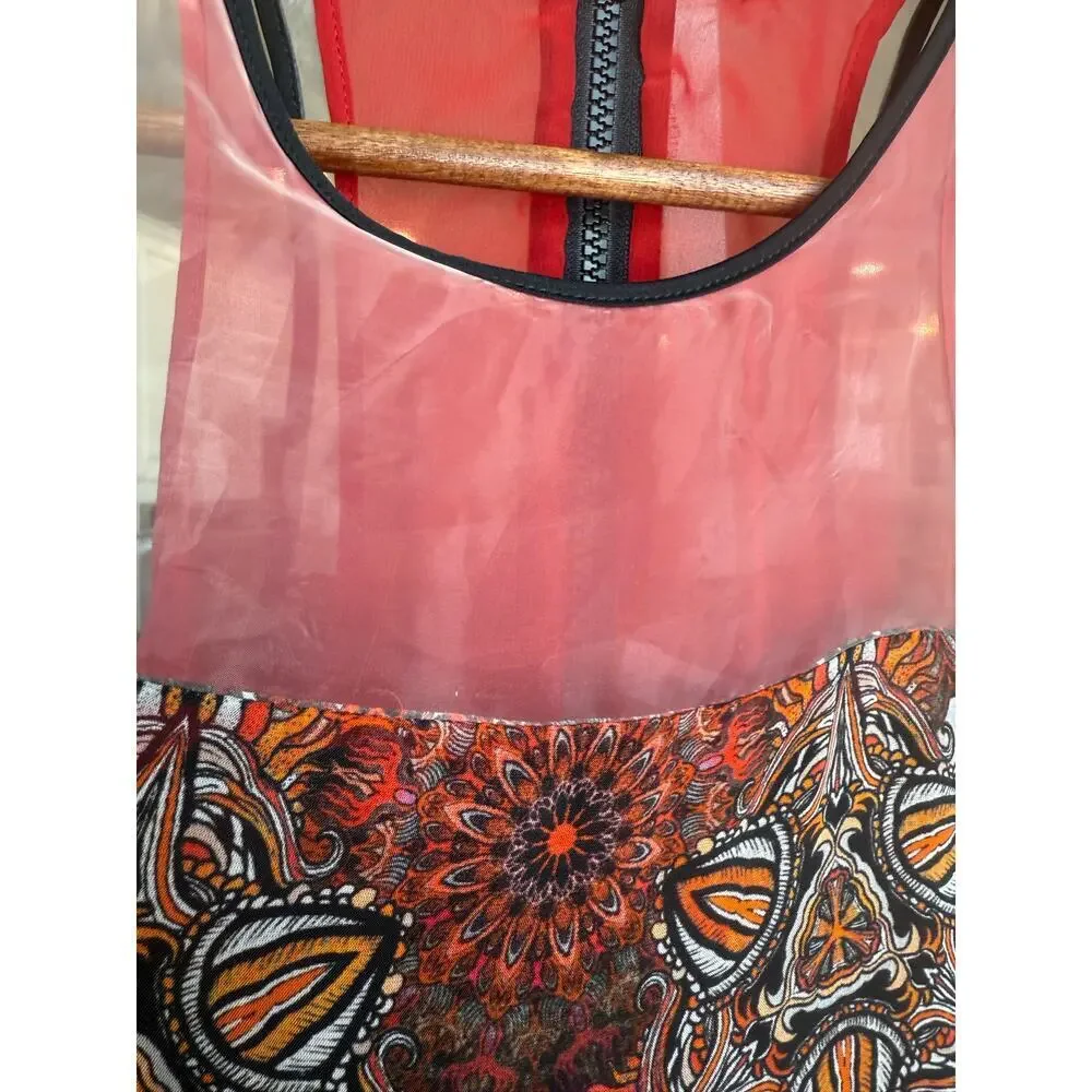 Helmut Lang Red Mandala Print Silk Dress Asymmetrical Wrap Sleeveless size 2 - Picture 5 of 12